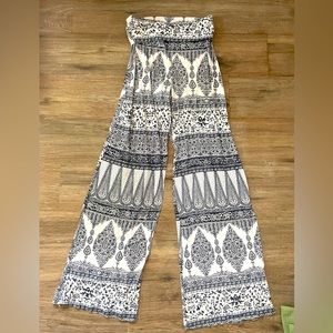 Boho White and Navy Wide Leg Yoga Pants